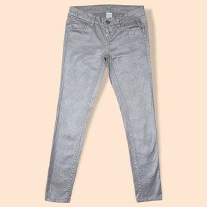 Womens Juniors Wallflower Glitter & Foil Wash Skinny Jeans Champagne | Size 7